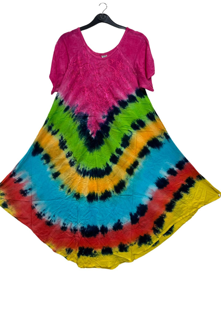 Tie Dye Print Embroidered Detailing Dress