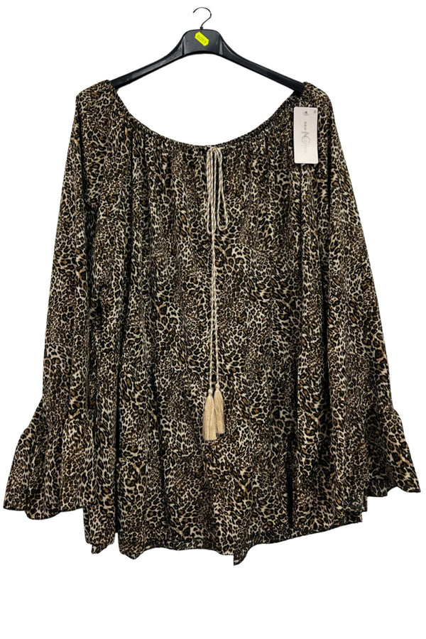 Leopards Print Boho Peasant Top