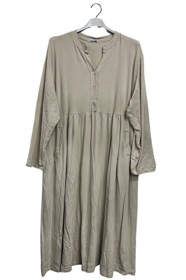 Plain Side Pockets Empire Seam With Gathered Cotton Dress