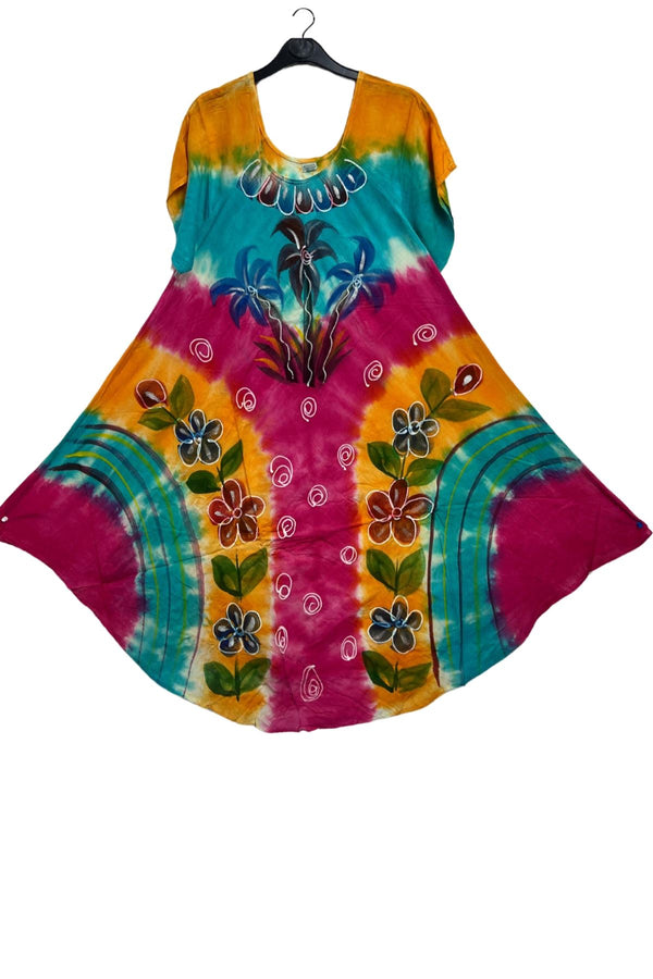 Hand-Painted Floral Abstract Swirl Pattern Dress