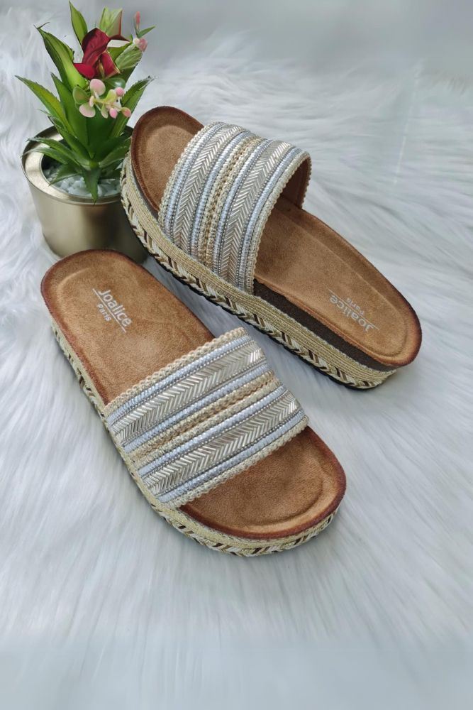 Embroidered Cutdana Beads Open Toe Slider