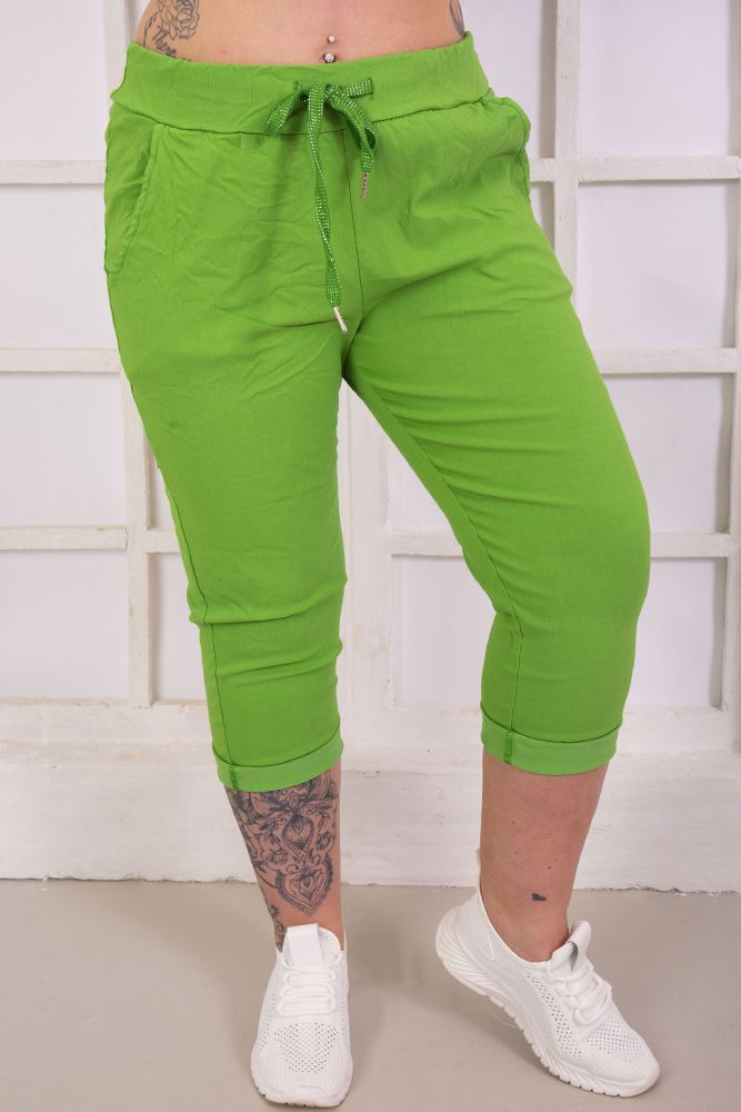 Italian Stretchy Plain 3/4 Drawstring Pocket Trousers
