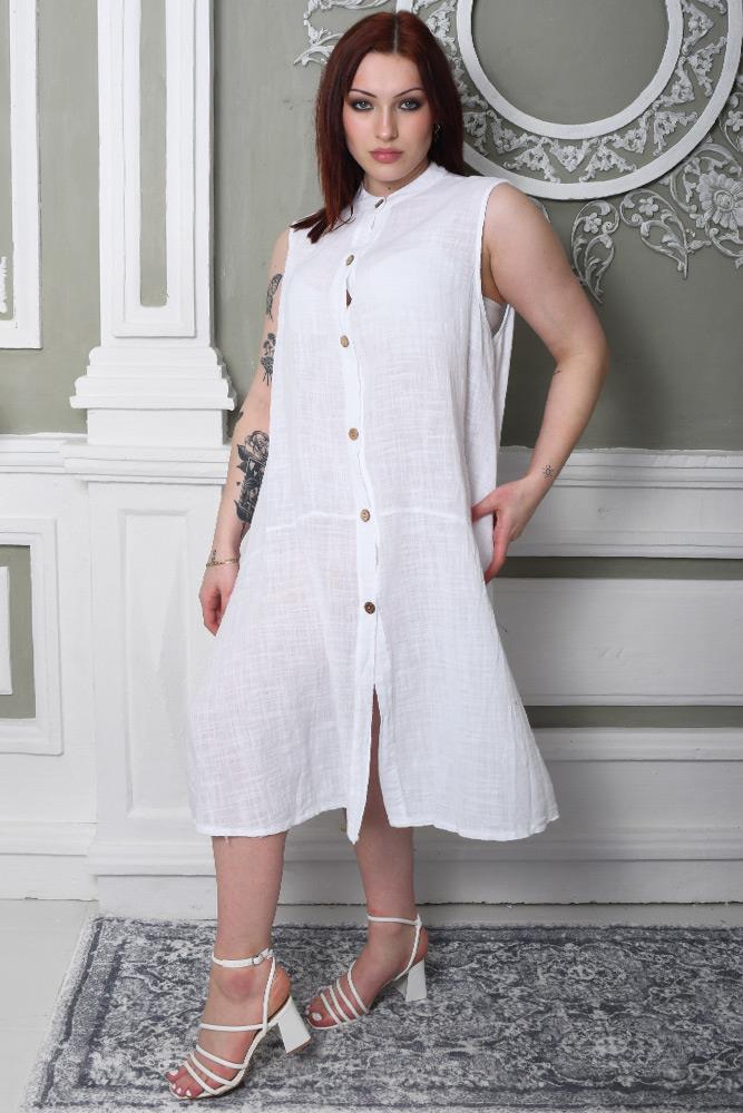 Plain Linen Sleeveless Dress