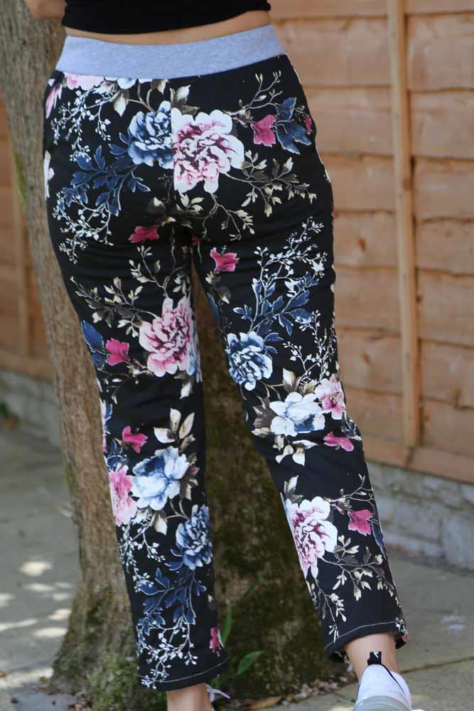 Floral Printed Foldover Hem Trousers