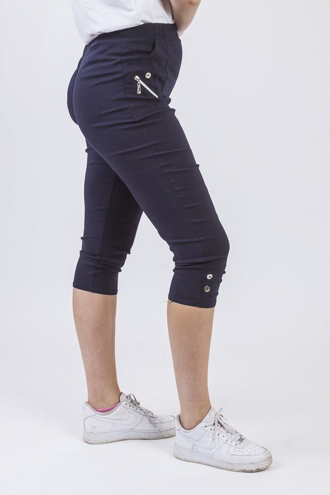 Ladies Cotton Two Button Zipped Cropped Trousers