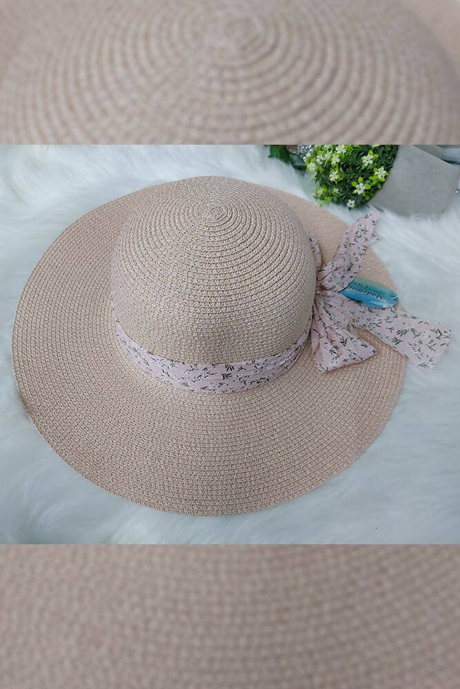 Jute Printed Ribbon Detailed Bow Hats