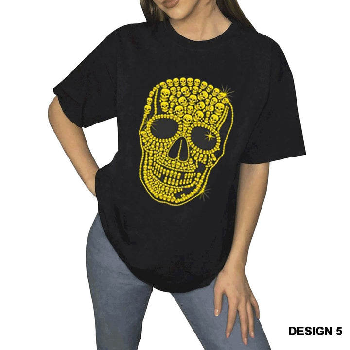 Diamond Gold Skull Print Oversized T-Shirt