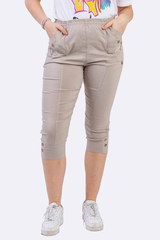 Ladies Cotton Two Button Zipped Cropped Trousers