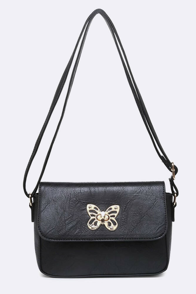 Stylish Gold Butterfly Buckle Cross Body Bag