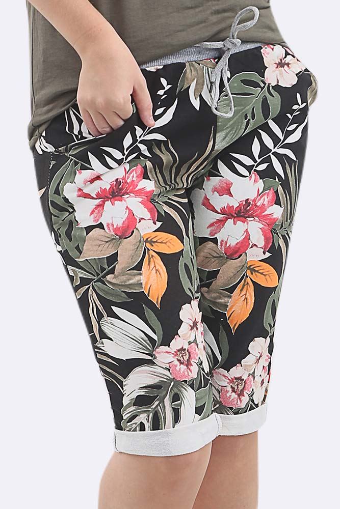 Women Cotton Tropical Print 3/4 Trousers