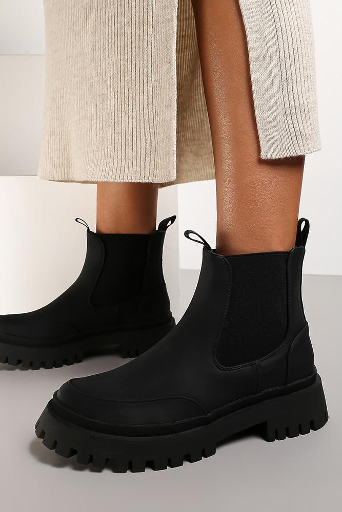 Contrast Chunky Ankle Pull On Mock Wellies