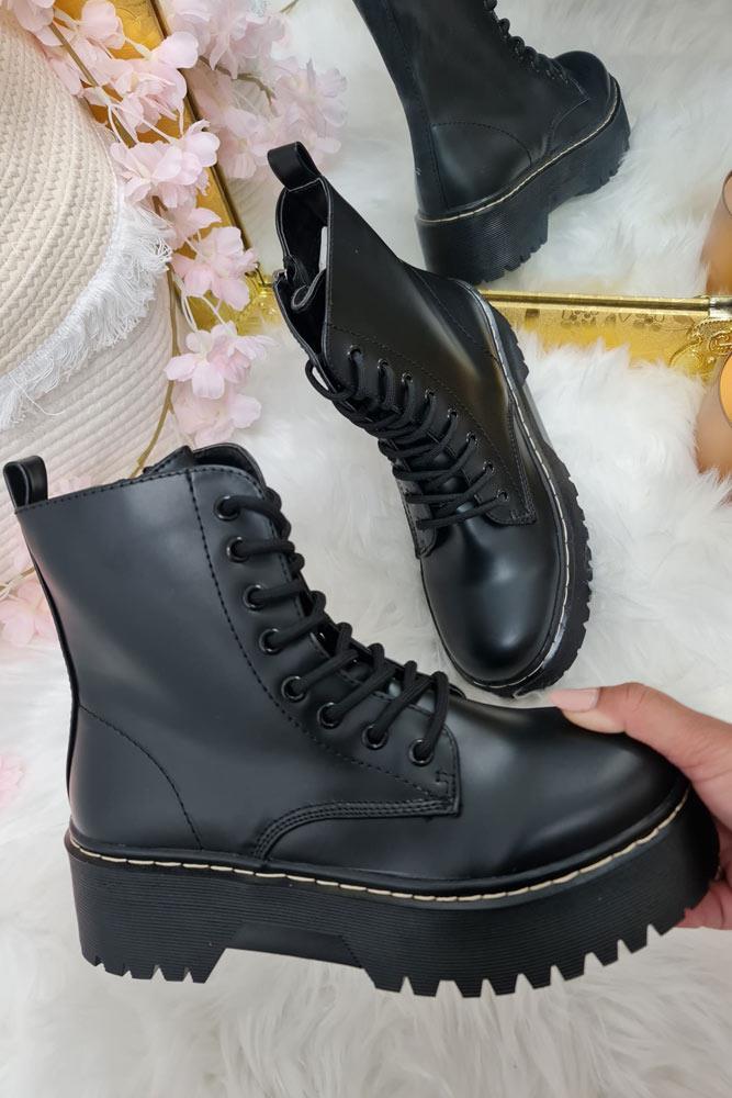 Chunky Faux Leather Zip Mid Length Boots