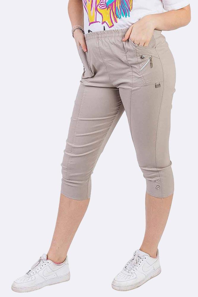 Ladies Cotton Two Button Zipped Cropped Trousers