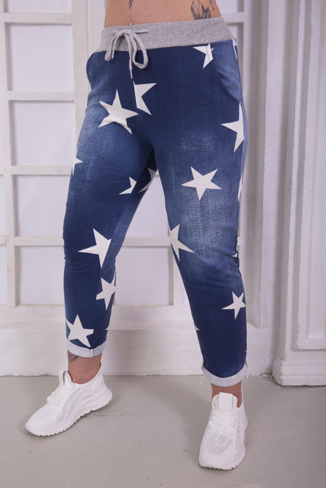 Women Star Print Foldover Hem Trouser