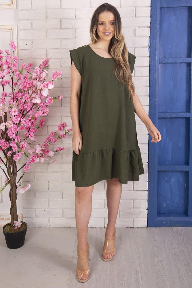 Plain Frill Hem Necklce Dress