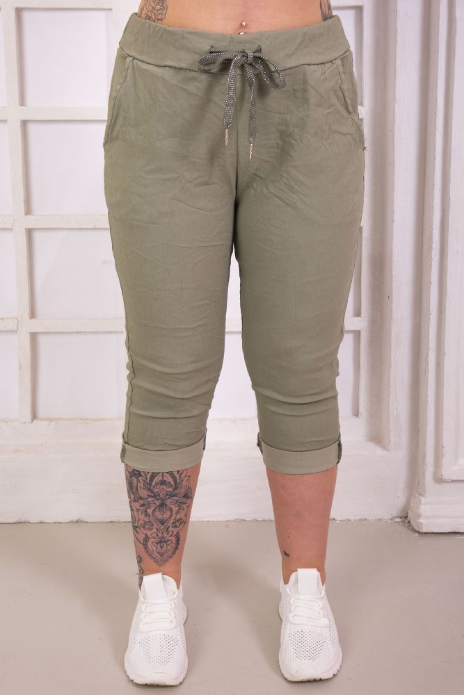 Italian Stretchy Plain 3/4 Drawstring Pocket Trousers