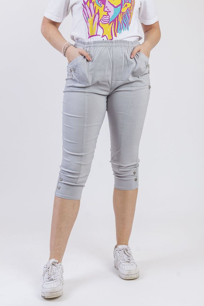 Ladies Cotton Two Button Zipped Cropped Trousers