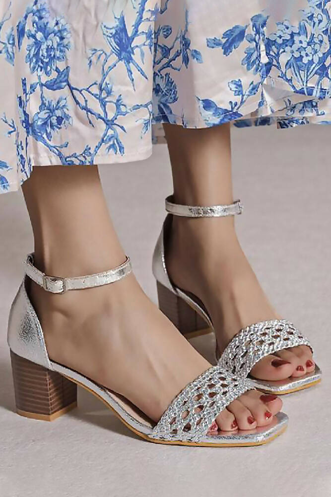 Ladies Metallic Braided Strap Heels