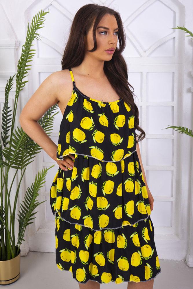 Lemon Print Flounced Dress