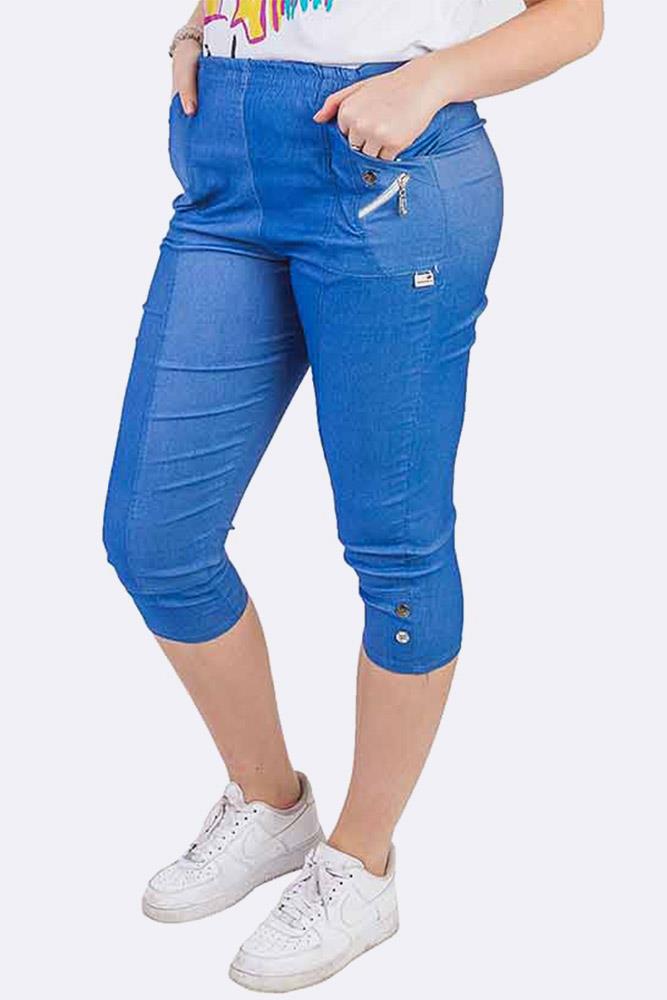 Ladies Cotton Two Button Zipped Cropped Trousers