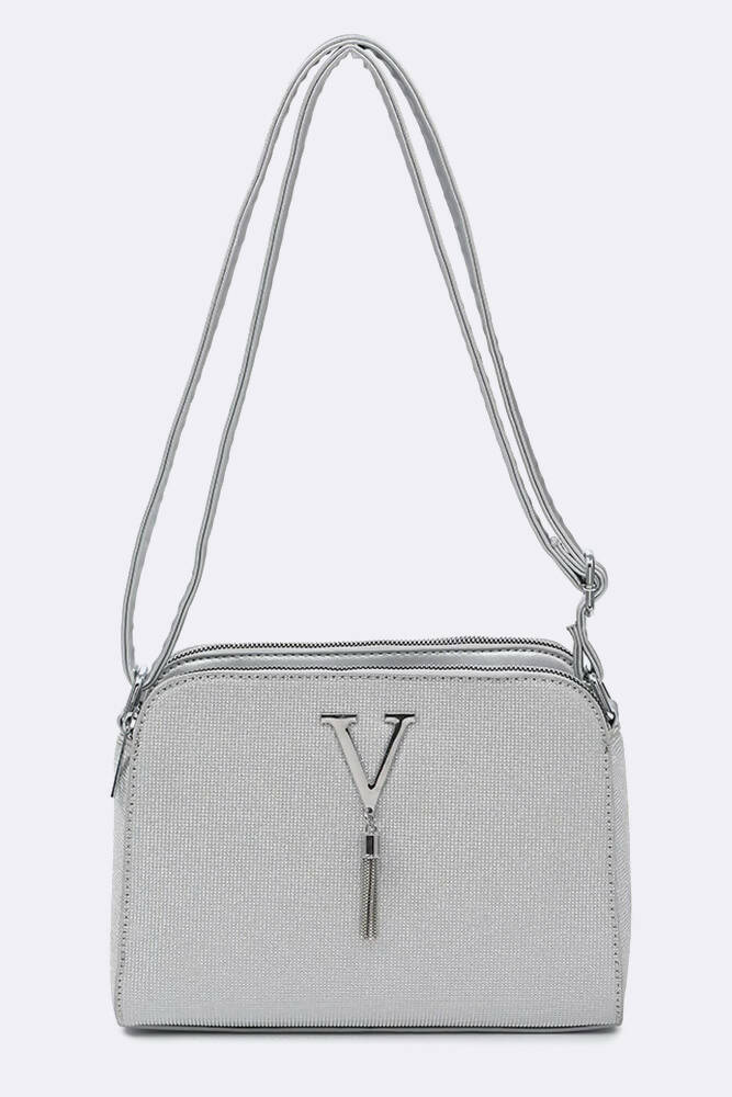Elegant V Logo Tassel Shoulder Bag