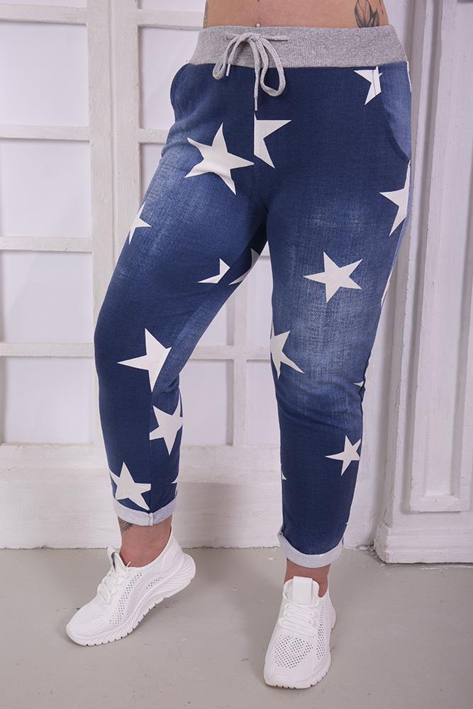 Women Star Print Foldover Hem Trouser