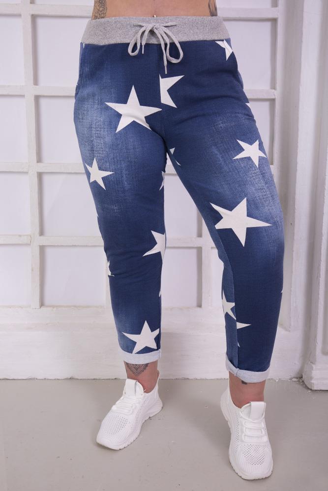 Women Star Print Foldover Hem Trouser