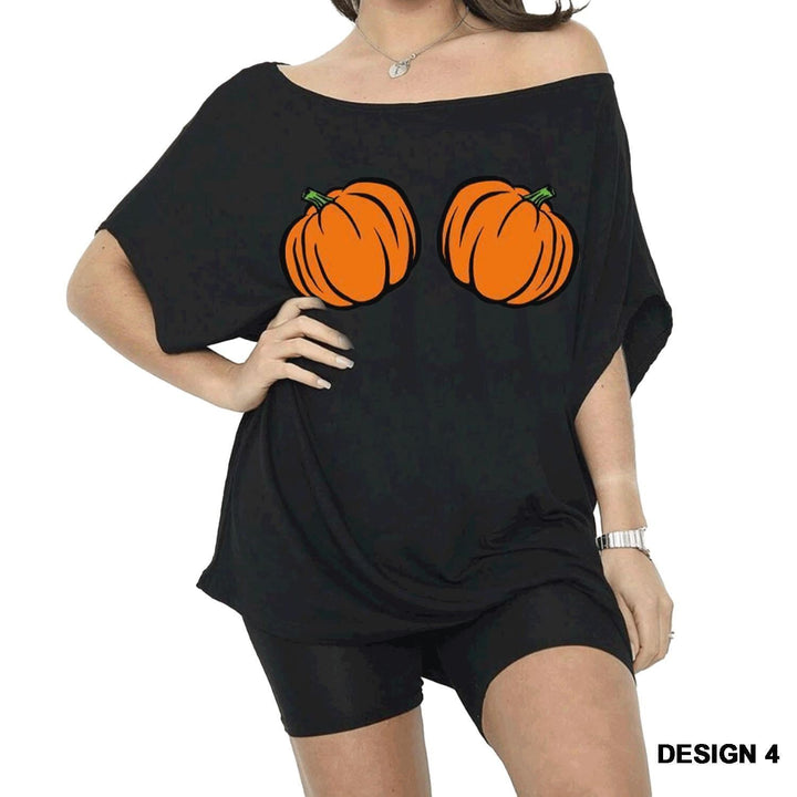 Pumpkin Print Off Shoulder Top