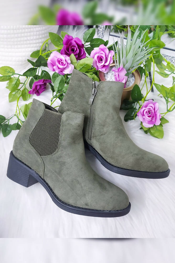 Suede Elastic Panel Ankle Boots