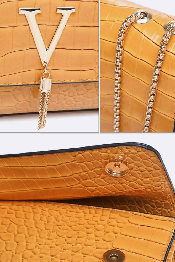 Ladies Croc Style Chain Strap Bag