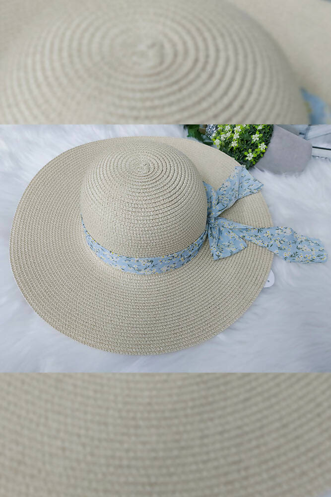 Jute Printed Ribbon Detailed Bow Hats