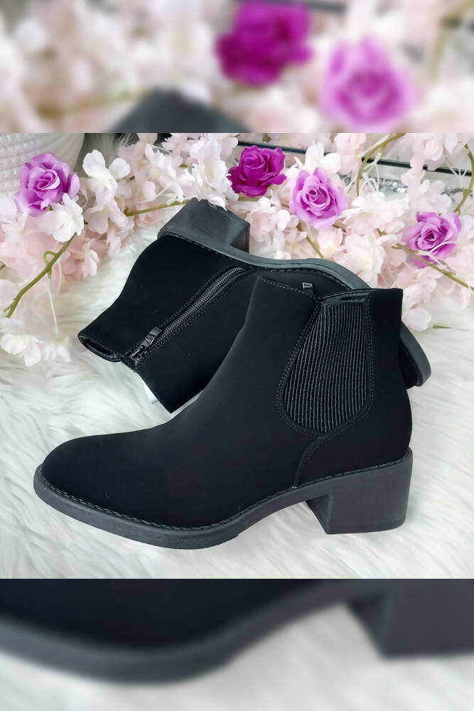 Suede Elastic Panel Ankle Boots