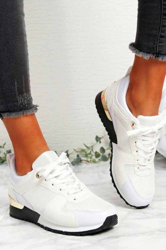 Patchwork & Metallic Trim Lace Up Trainers