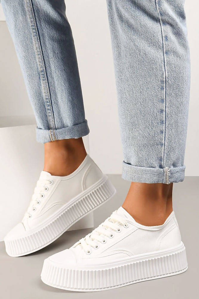 Lace Up White Trim Canvas Trainers