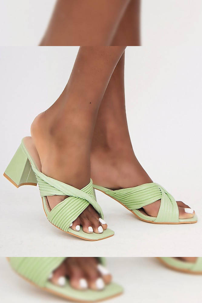 Square Crossover Detail Heel Slip On Mules