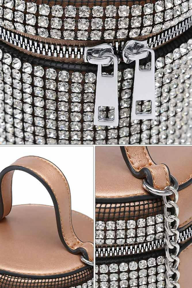 Ladies Diamonds Covered Zipper Chain Bag