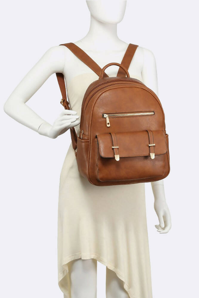 Ladies Double Buckle Zipped Backpack