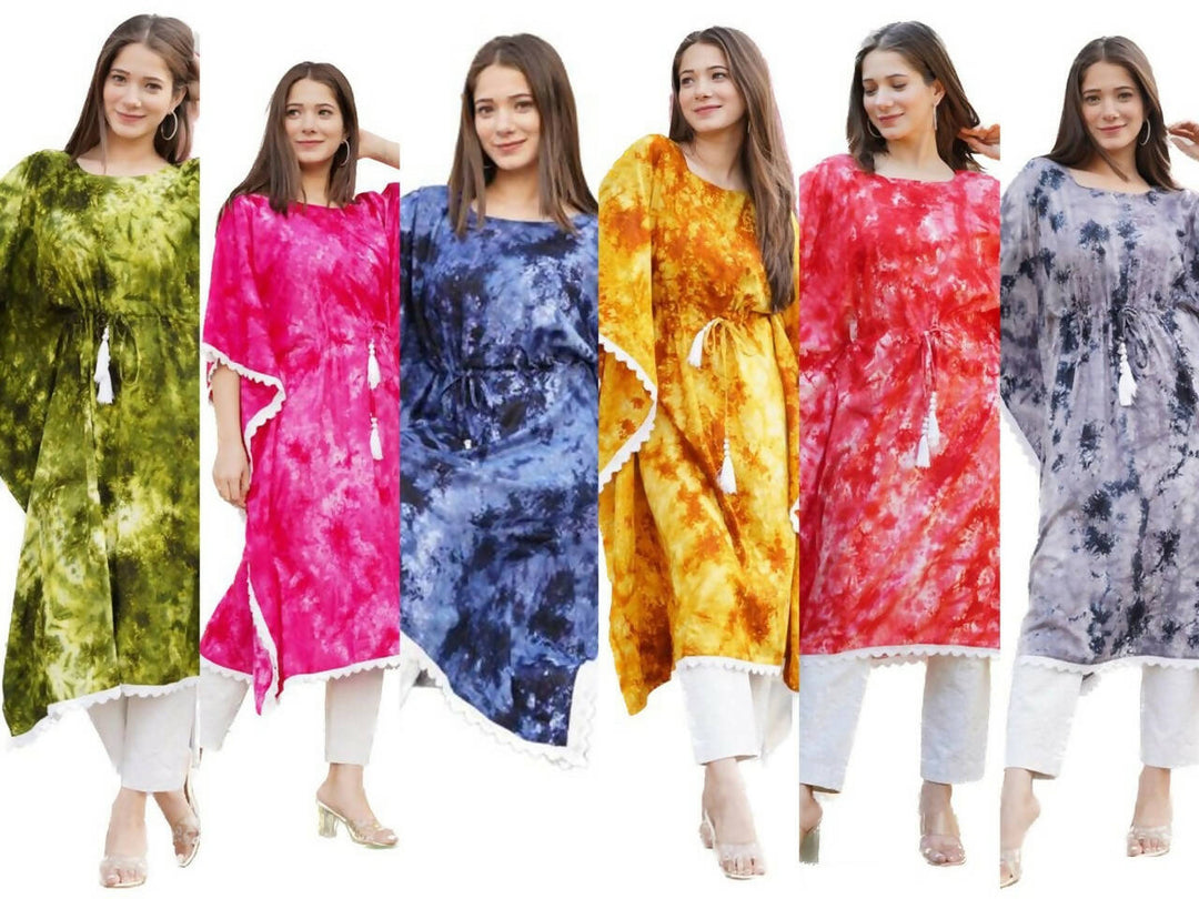 Women Rayon Tye-Dye Kaftan Dress 12Pcs Pack
