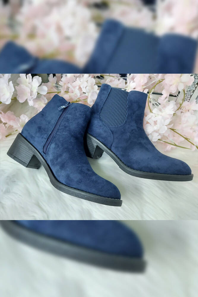 Suede Elastic Panel Ankle Boots