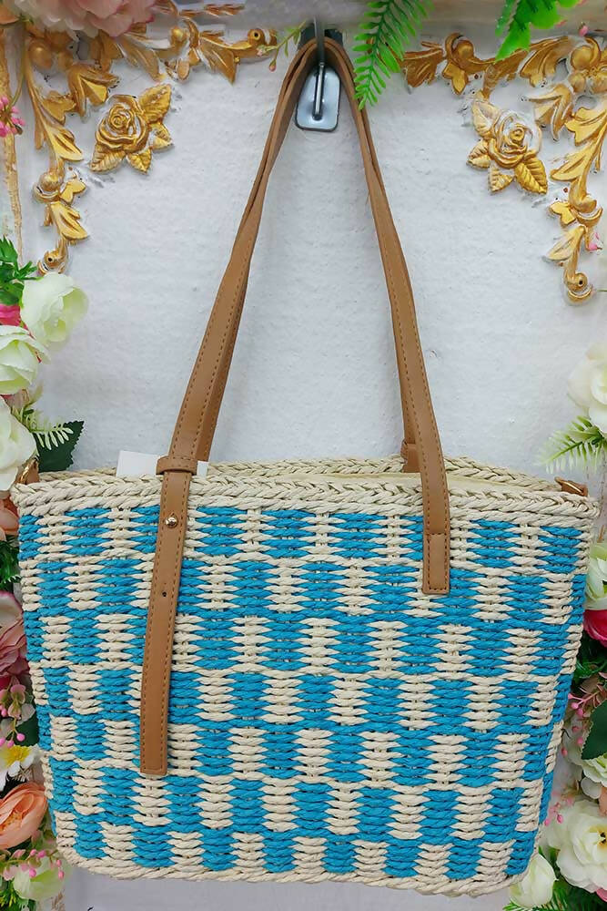 Tartan Jute Crochet Tote Handle Crossbody Bag