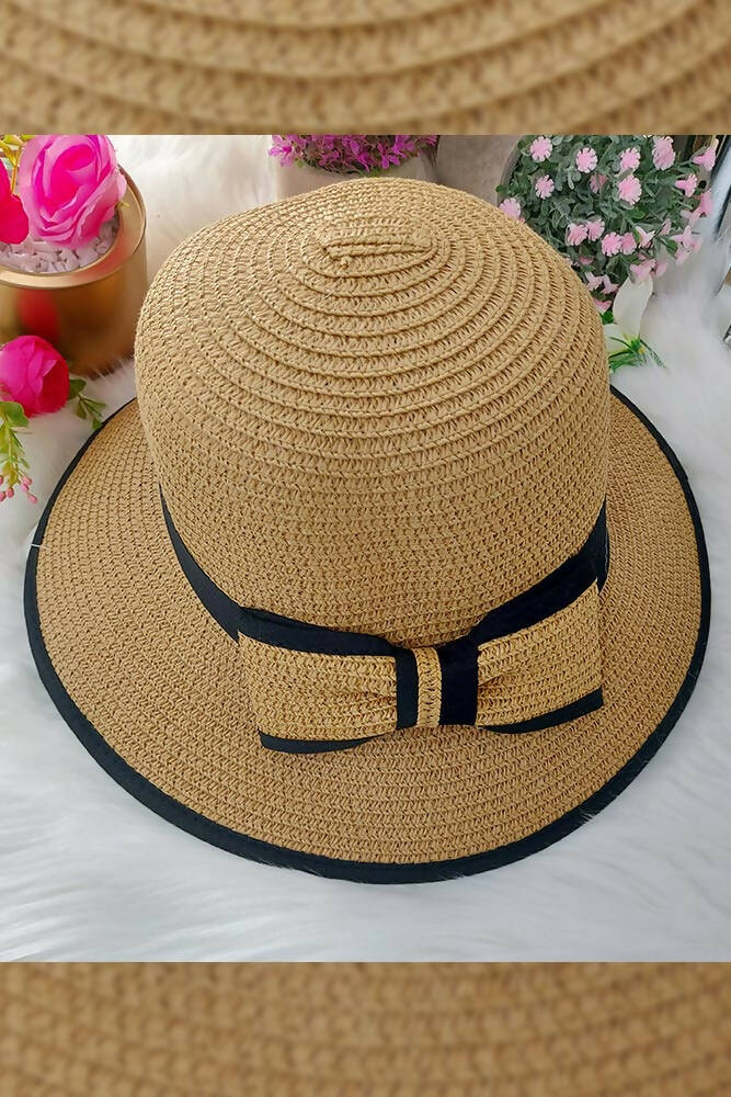 Jute Contrast Bow Detailed Hat
