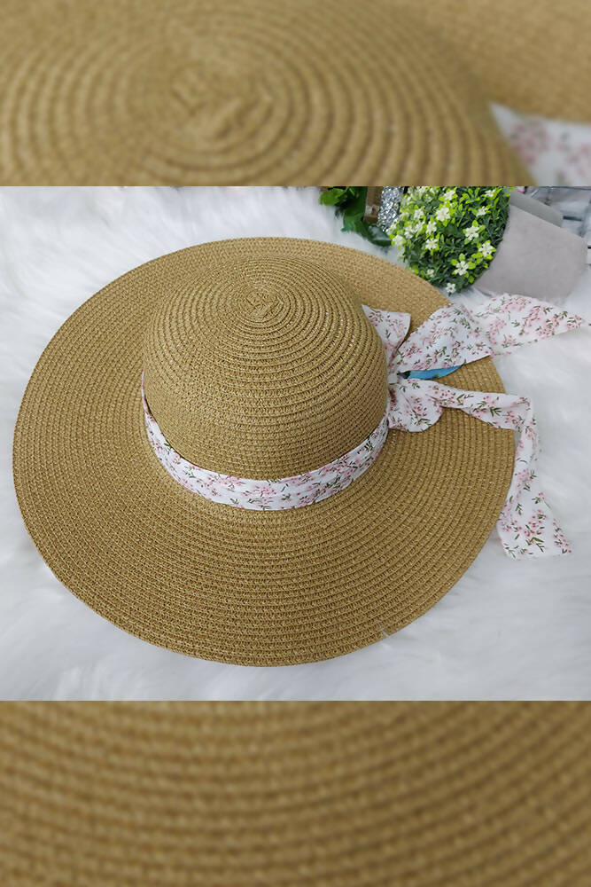Jute Printed Ribbon Detailed Bow Hats
