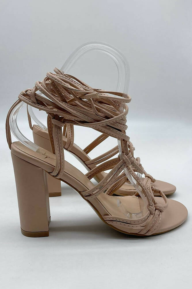 Strap Knot Lace Up Block Heels