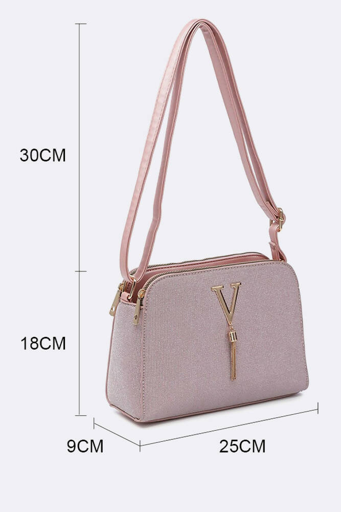 Elegant V Logo Tassel Shoulder Bag