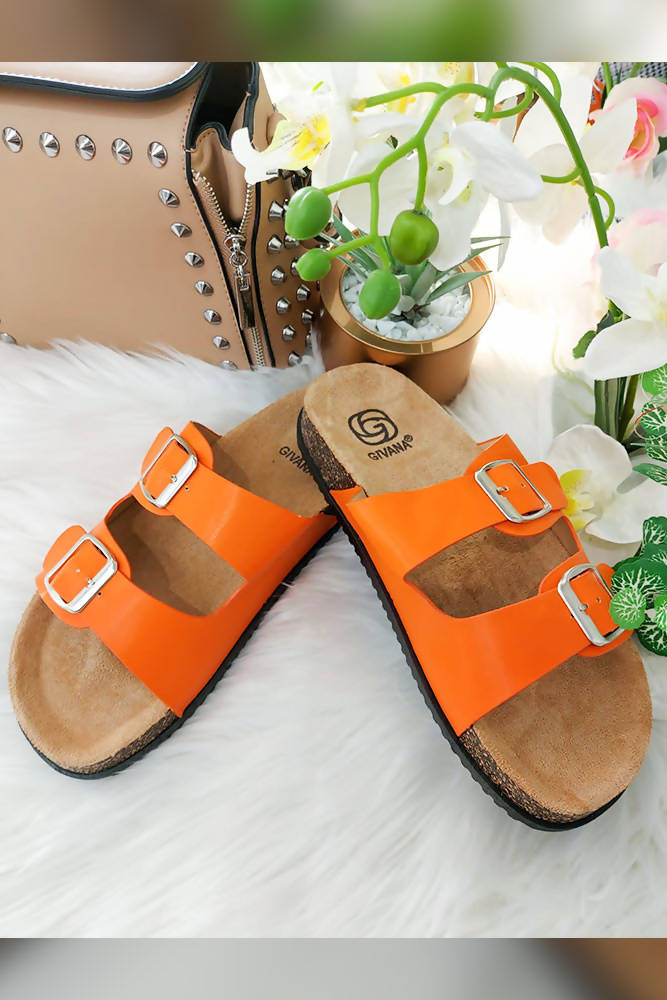 Two Strap Buckle Faux Leather Sandal