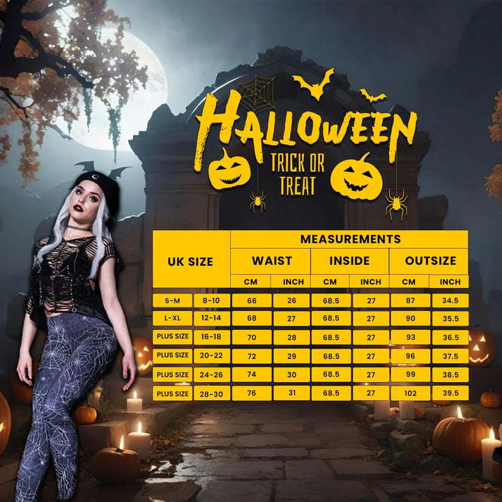 A whole image of Halloween leggings size chart 