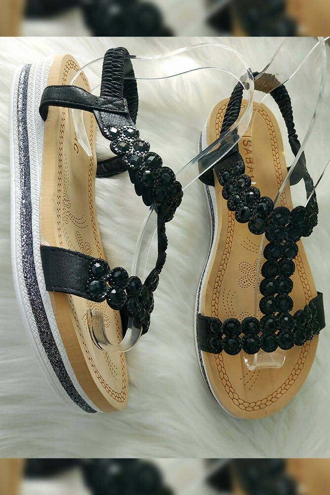 Diamante Crystal Detailed Elastic Sandals