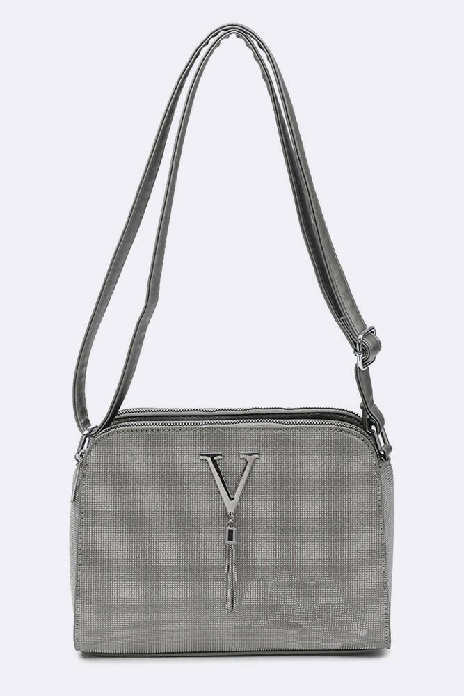 Elegant V Logo Tassel Shoulder Bag