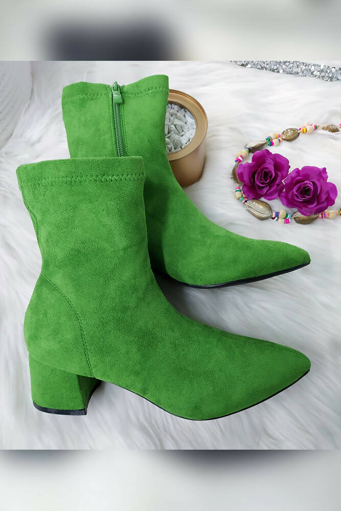 Pointed Block Heel Ankle Boots