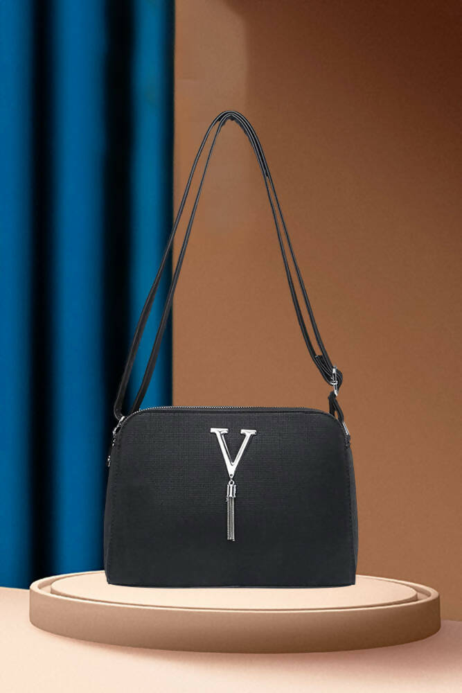 Elegant V Logo Tassel Shoulder Bag